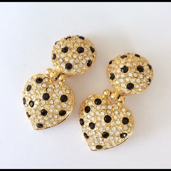 Vintage Joan Rivers Crystal Heart Earrings - Picture 2 of 8